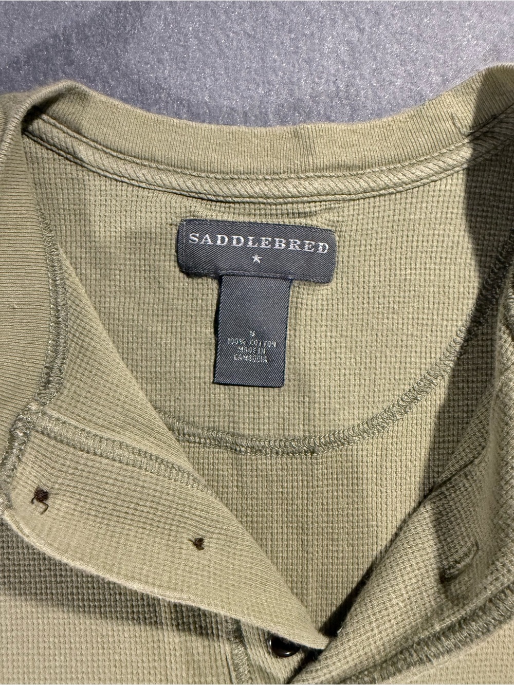 Saddlebred Olive Green Waffle Henley